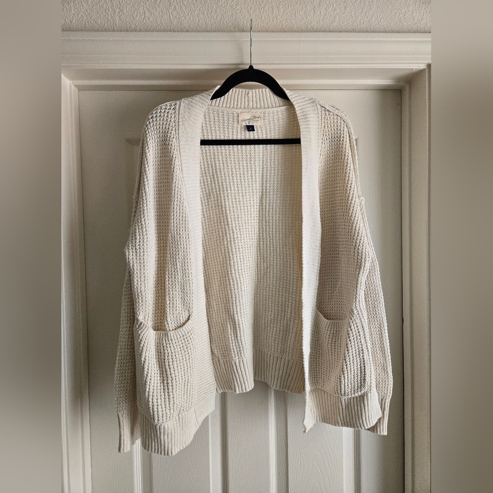 Waffle knit sweater cardigan